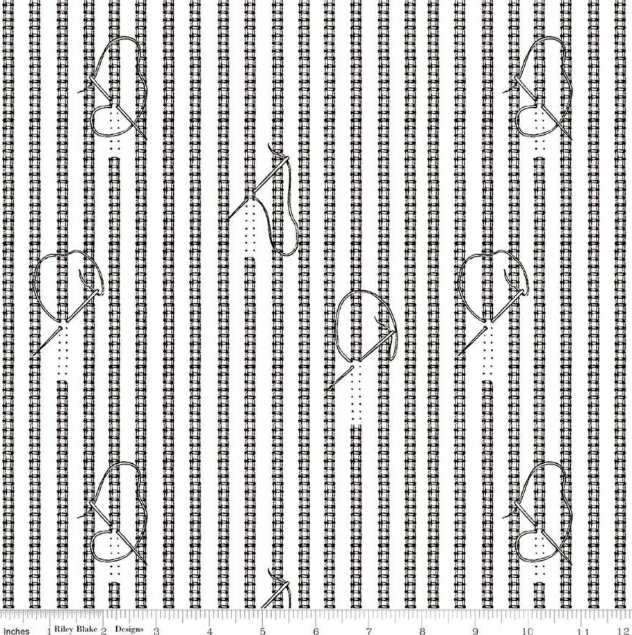 Fabric, Hemstitching Ladder Stitching - Sew Journal Black on WHITE - (by the yard)