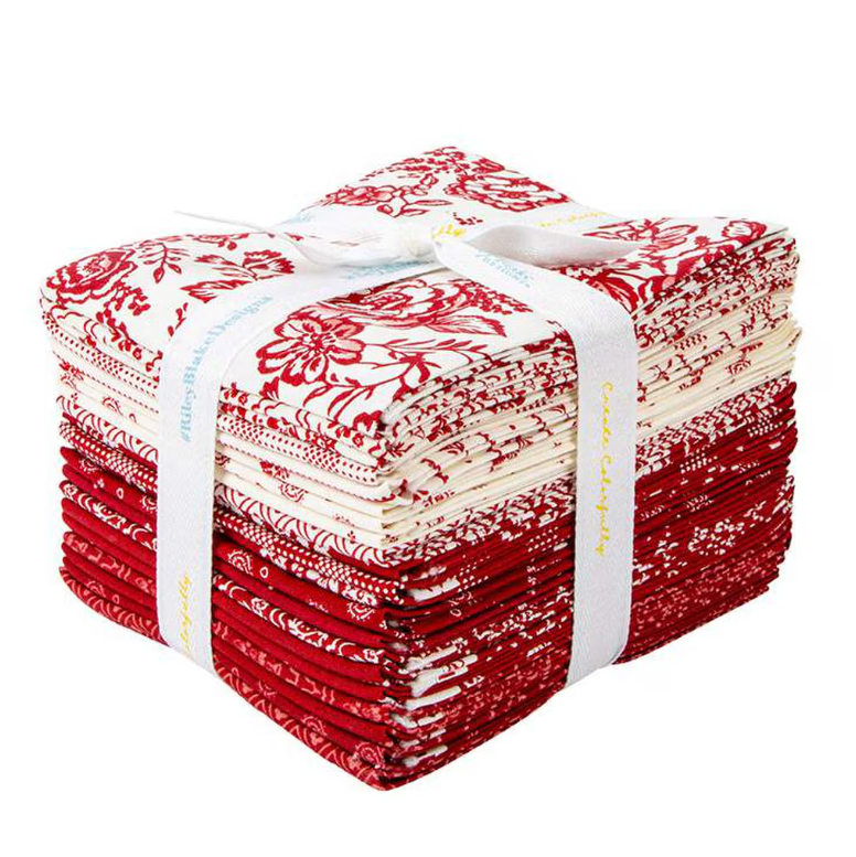 Fabric,  Red & White Delicious Floral - FAT QUARTER BUNDLE