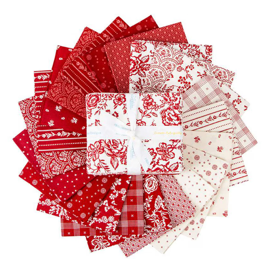 Fabric,  Red & White Delicious Floral - FAT QUARTER BUNDLE