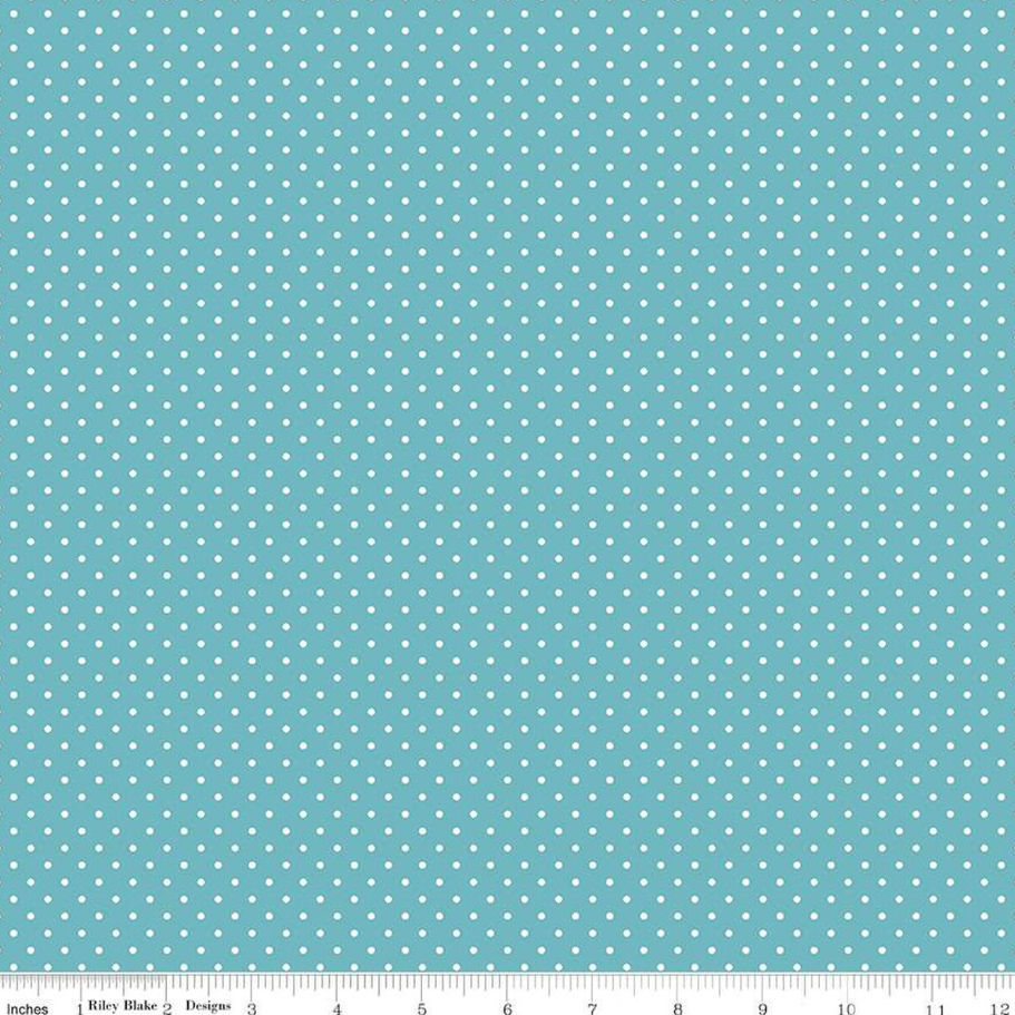 Fabric, SWISS DOT White on COTTAGE Blue Basic by Riley Blake  (by the yard)