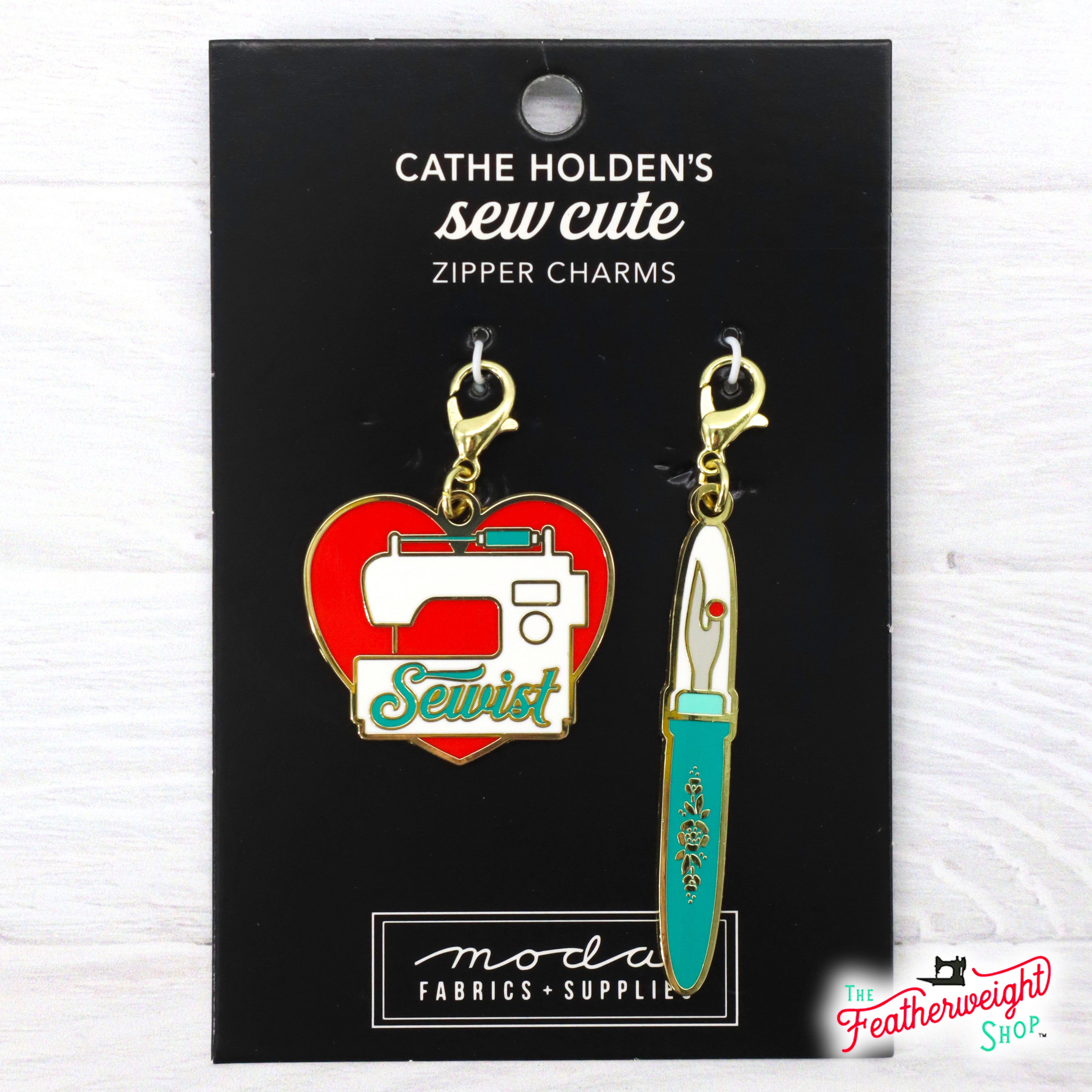 Enamel Charm Zipper Pull - SEAM RIPPER & SEWING MACHINE by Cathe Holden