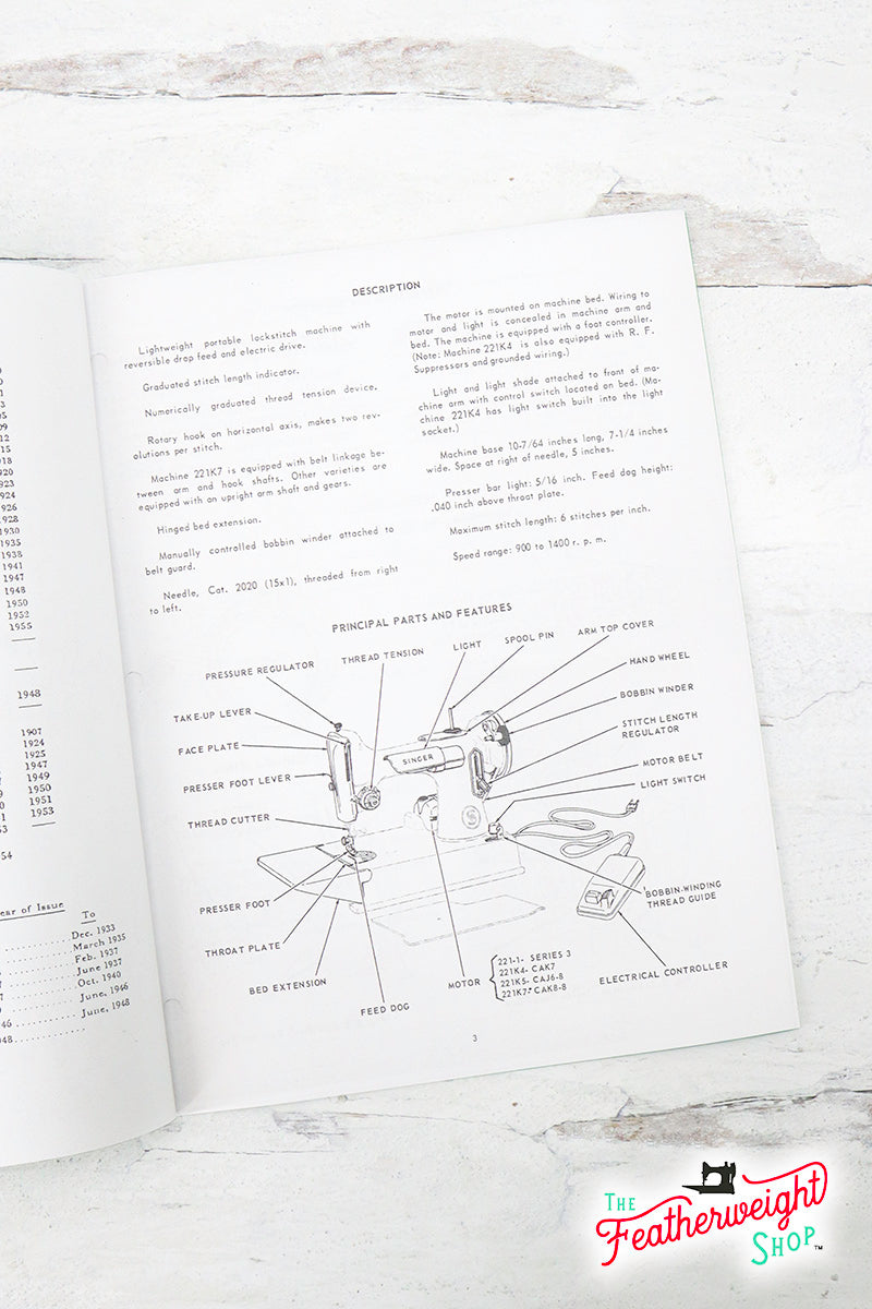 Manual, SERVICE for Singer Featherweight 221 (Facsimile)