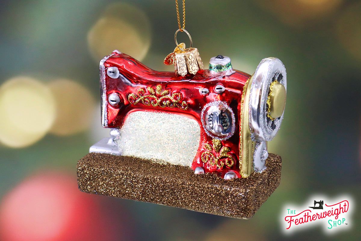 Christmas ORNAMENT, Antique Sewing Machine - Red Blown Glass by Lori Holt