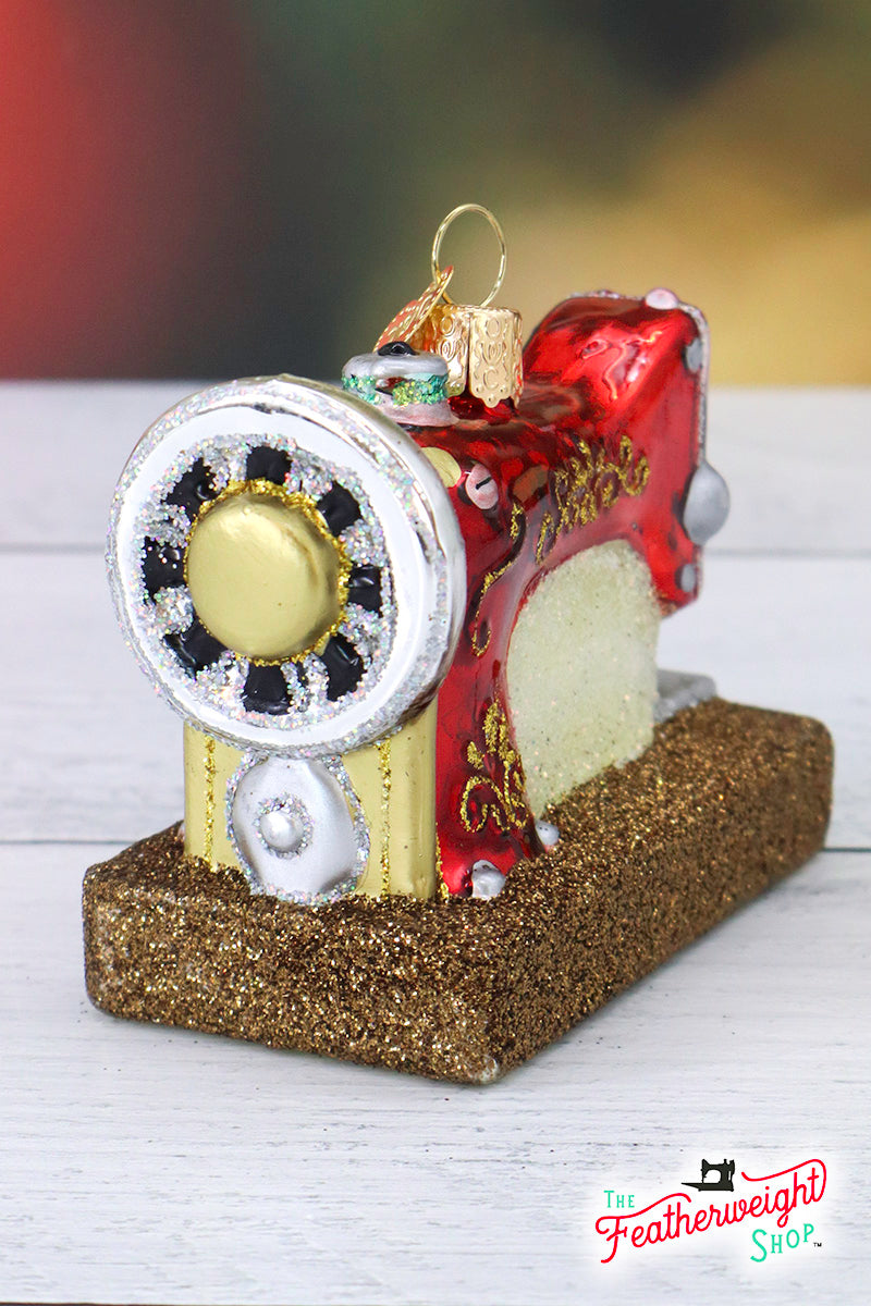 Christmas ORNAMENT, Antique Sewing Machine - Red Blown Glass by Lori Holt