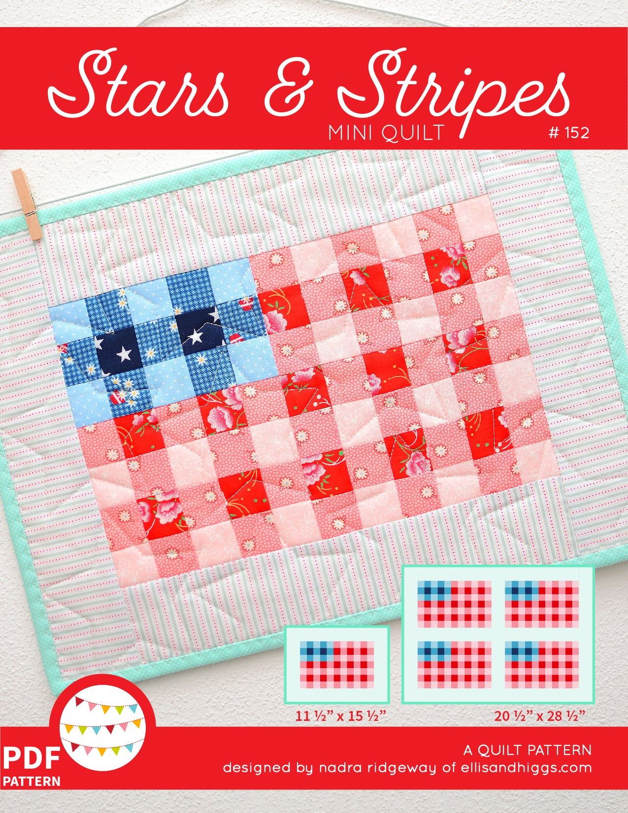 Pattern, Stars & Stripes Mini Quilt by Ellis & Higgs (digital download)