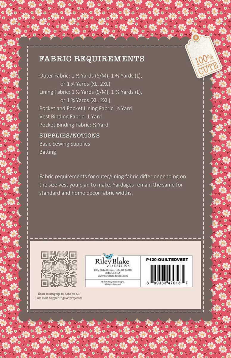 Pattern, Farmer's Daughter - The Quilted VEST by Lori Holt of Bee in my Bonnet