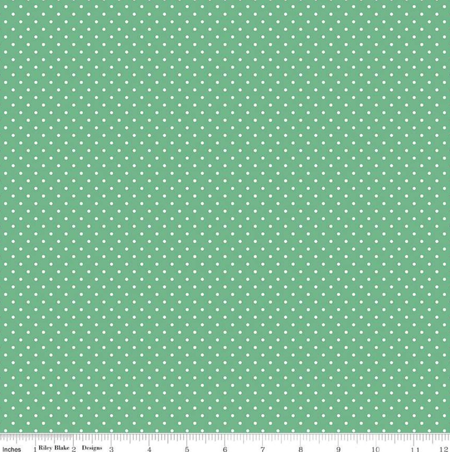 Fabric, SWISS DOT White on ALPINE Green Basic by Riley Blake (by the yard)