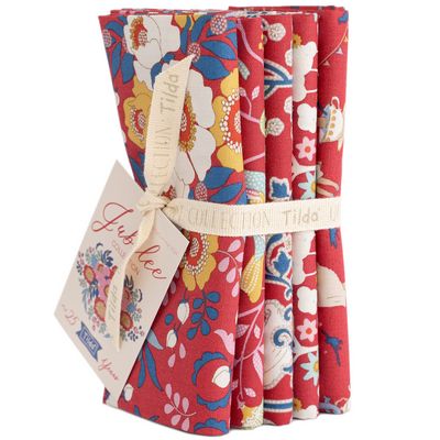 Fabric, Jubilee by Tilda - FAT QUARTER BUNDLE (RED, 5 Prints)