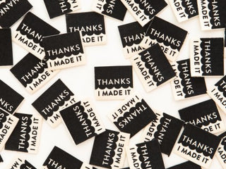 Load image into Gallery viewer, Labels, THANKS I MADE IT (BLACK) Quilt Woven Sew-In Tags by Sarah Hearts