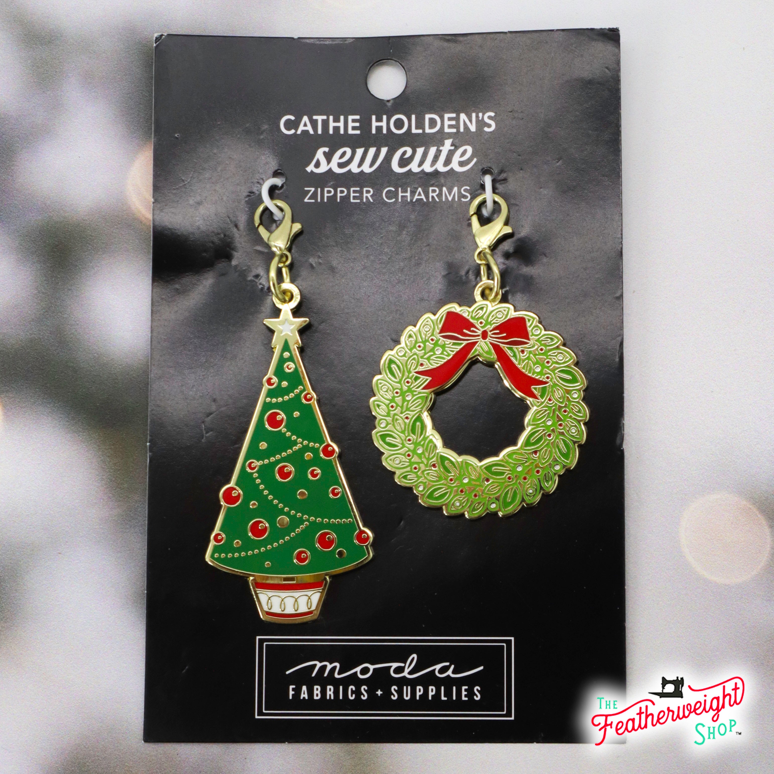 Enamel Charm Zipper Pull - CHRISTMAS TREE & WREATH by Cathe Holden
