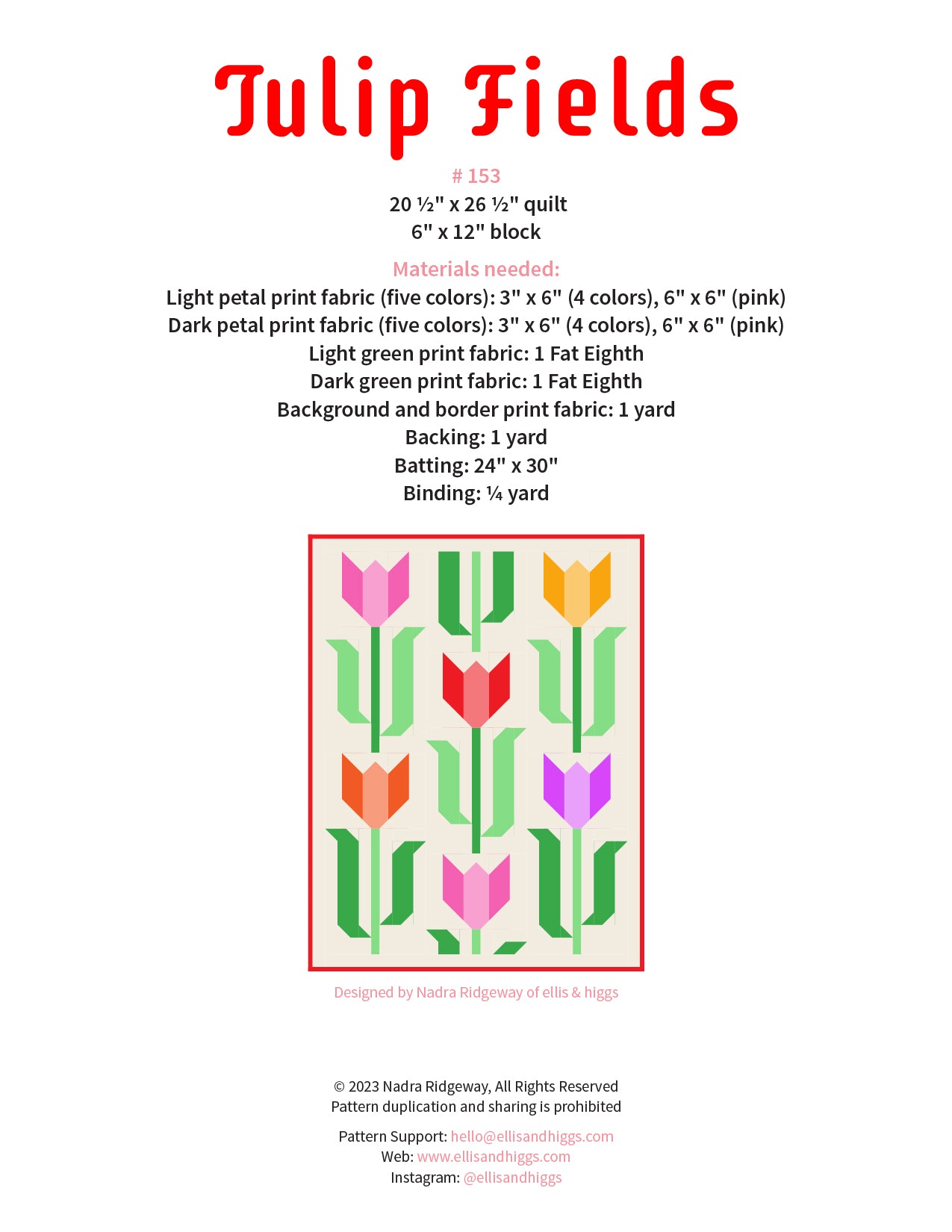 Pattern, Tulip Fields Mini Quilt by Ellis & Higgs (digital download)