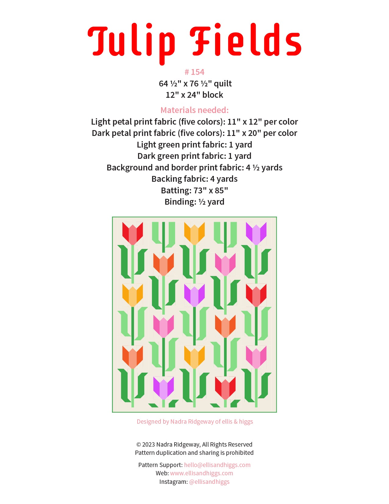 Pattern, Tulip Fields Quilt by Ellis & Higgs (digital download)