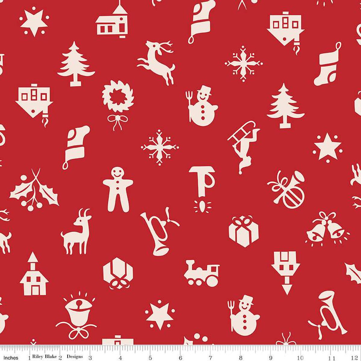 Fabric, WIDE BACK Christmas - Hometown Holiday Schoolhouse Red by Lori Holt (by the yard)