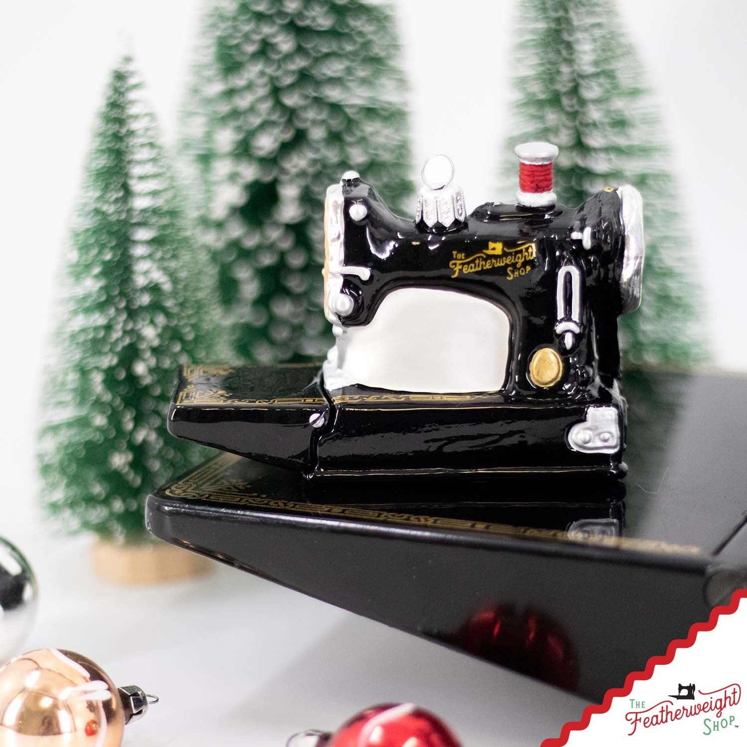 Christmas ORNAMENT, Singer Featherweight Blown Glass Collectible