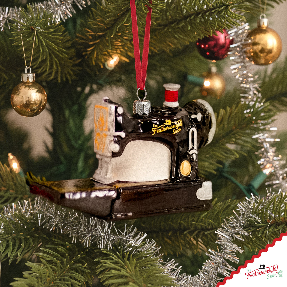 Christmas ORNAMENT, Singer Featherweight Blown Glass Collectible