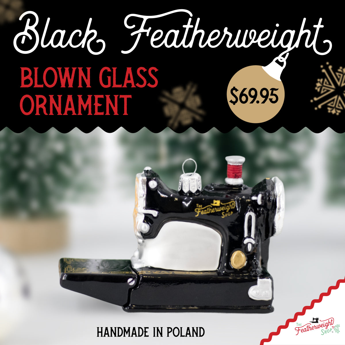 Christmas ORNAMENT, Singer Featherweight Blown Glass Collectible