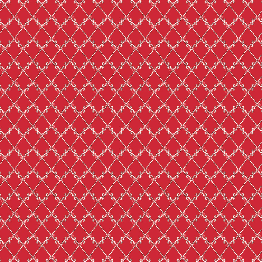Fabric, Mistletoe and Holly Candy Canes by Beverly McCullough - RED (by the yard)
