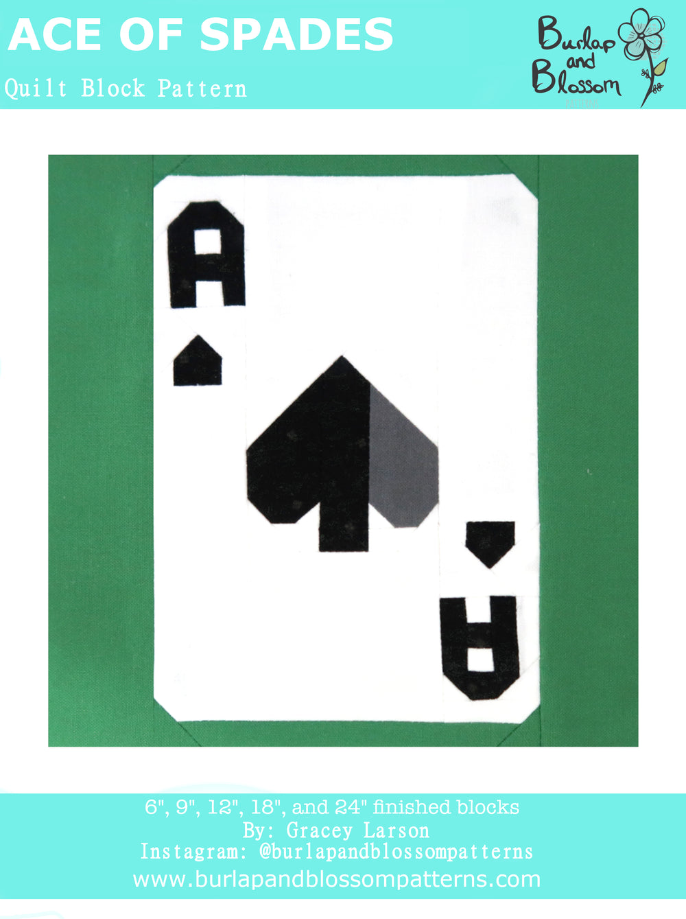 Pattern, Ace of Spades Card Quilt Block by Burlap and Blossom (digital ...