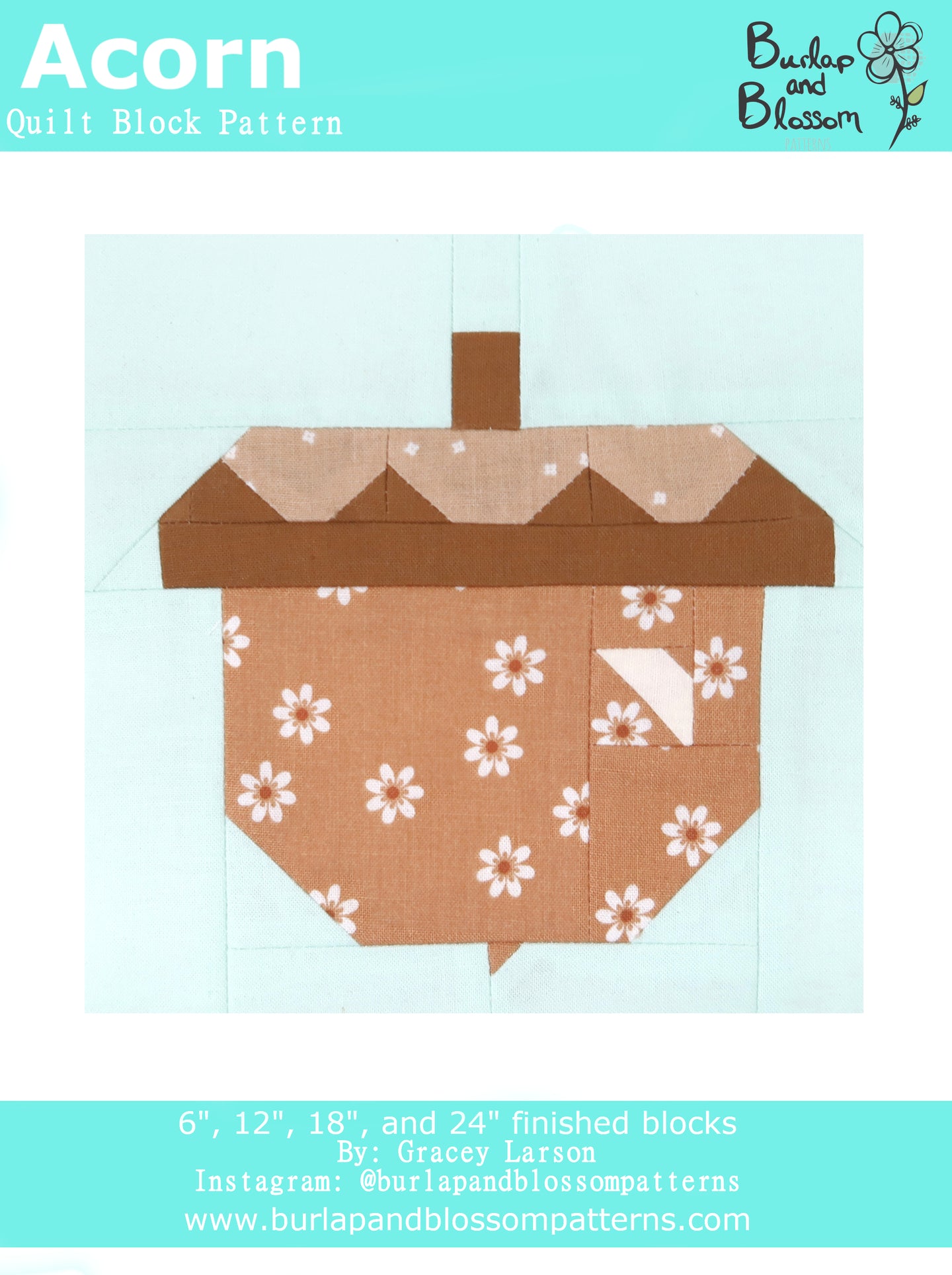 acorn quilt block by burlap and blossom
