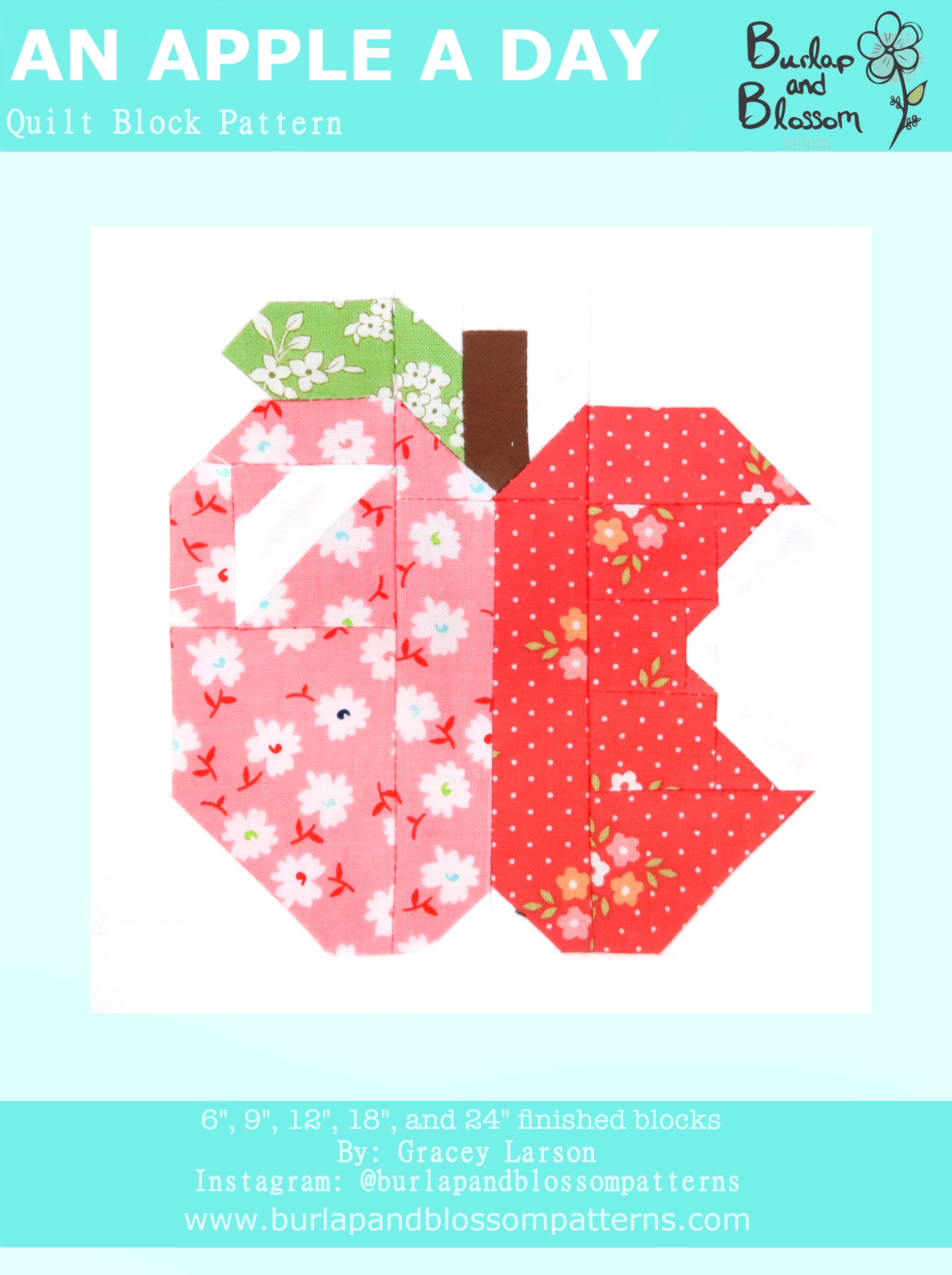 Pattern, An Apple A Day Quilt Block by Burlap and Blossom (digital download)