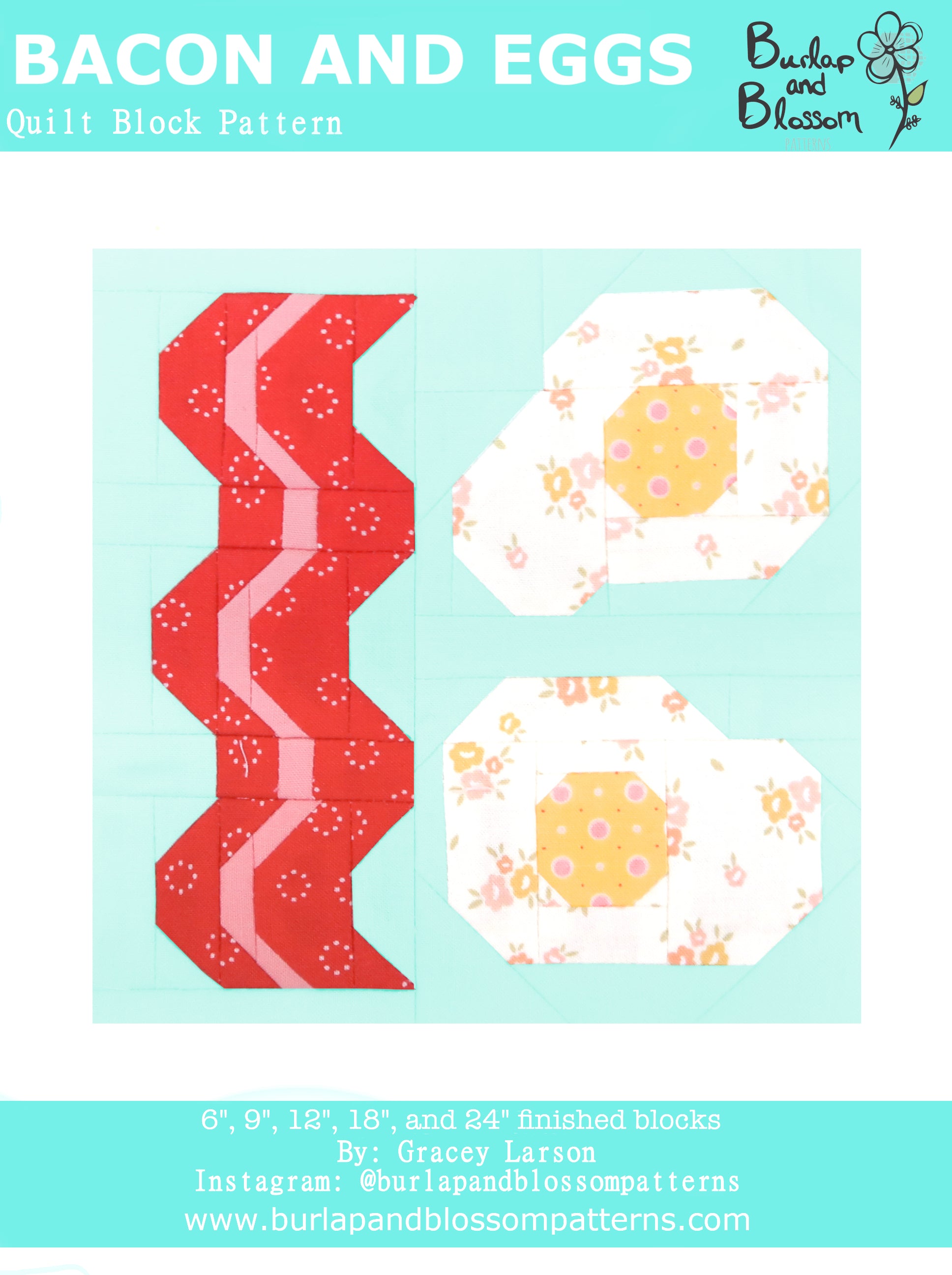 Pattern, Bacon and Eggs Quilt Block by Burlap and Blossom (digital download)