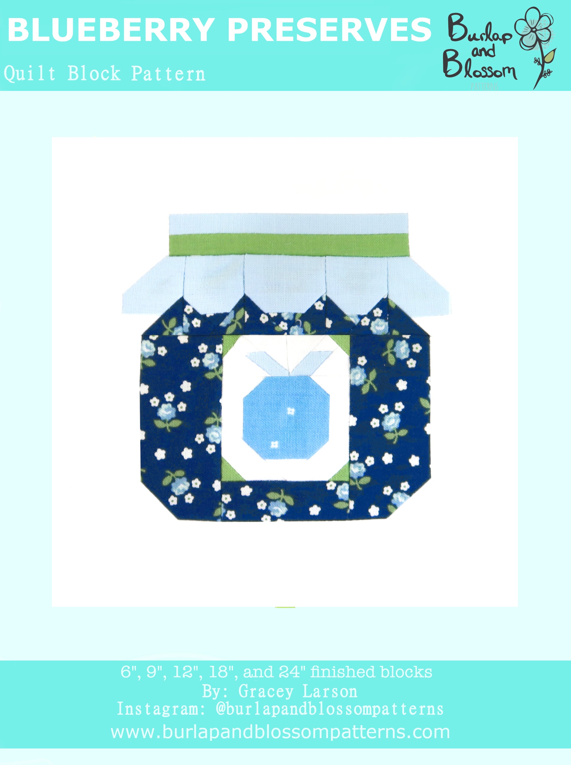 Pattern, Blueberry Preserves Quilt Block by Burlap and Blossom (digital download)