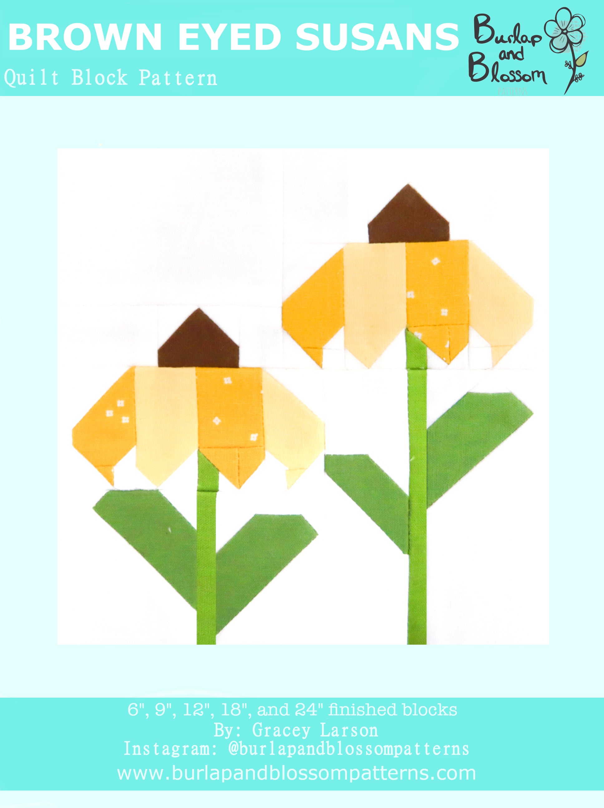 Pattern, Brown-Eyed Susan Flower Quilt Block by Burlap and Blossom (digital download)