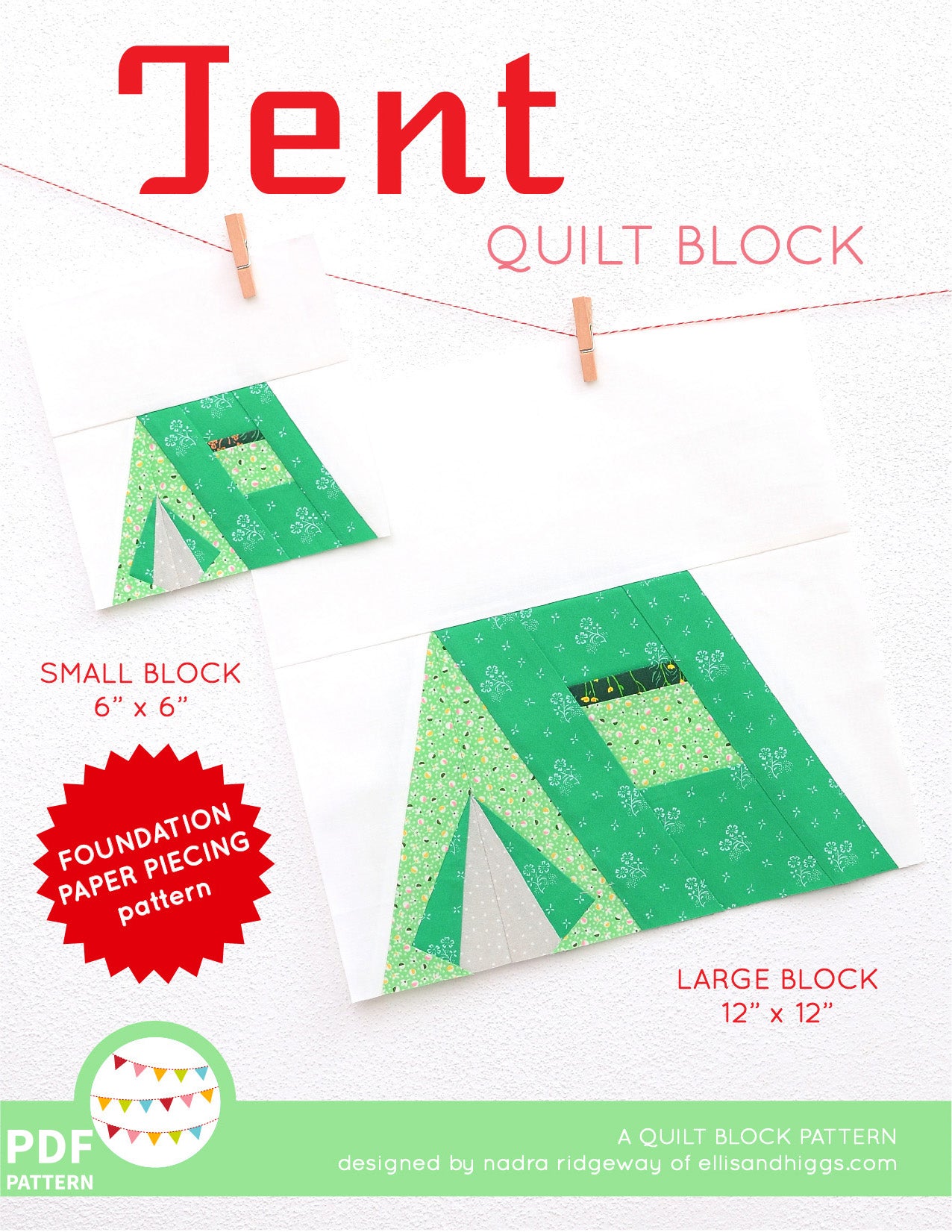 Pattern, Tent Quilt Block by Ellis & Higgs (digital download)