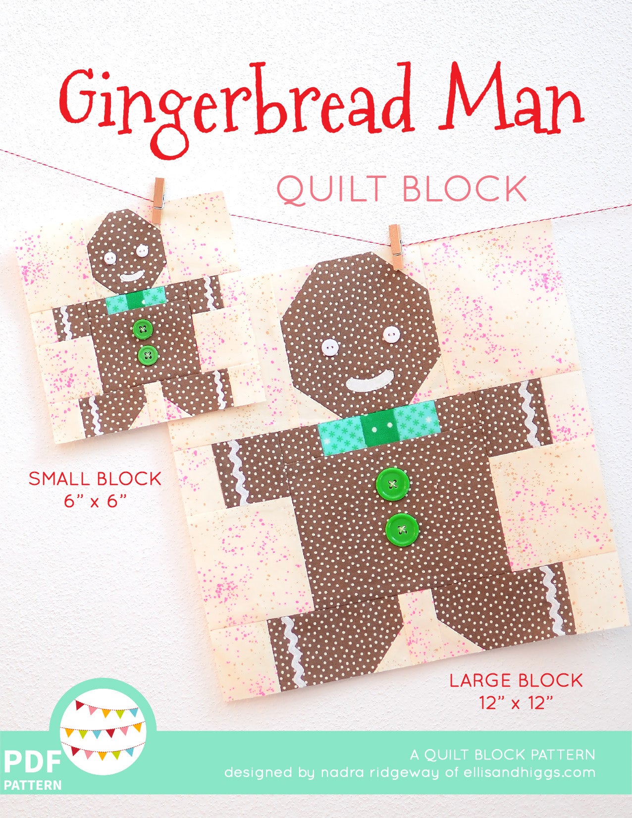 Pattern, Gingerbread Man Quilt Block by Ellis & Higgs (digital download)