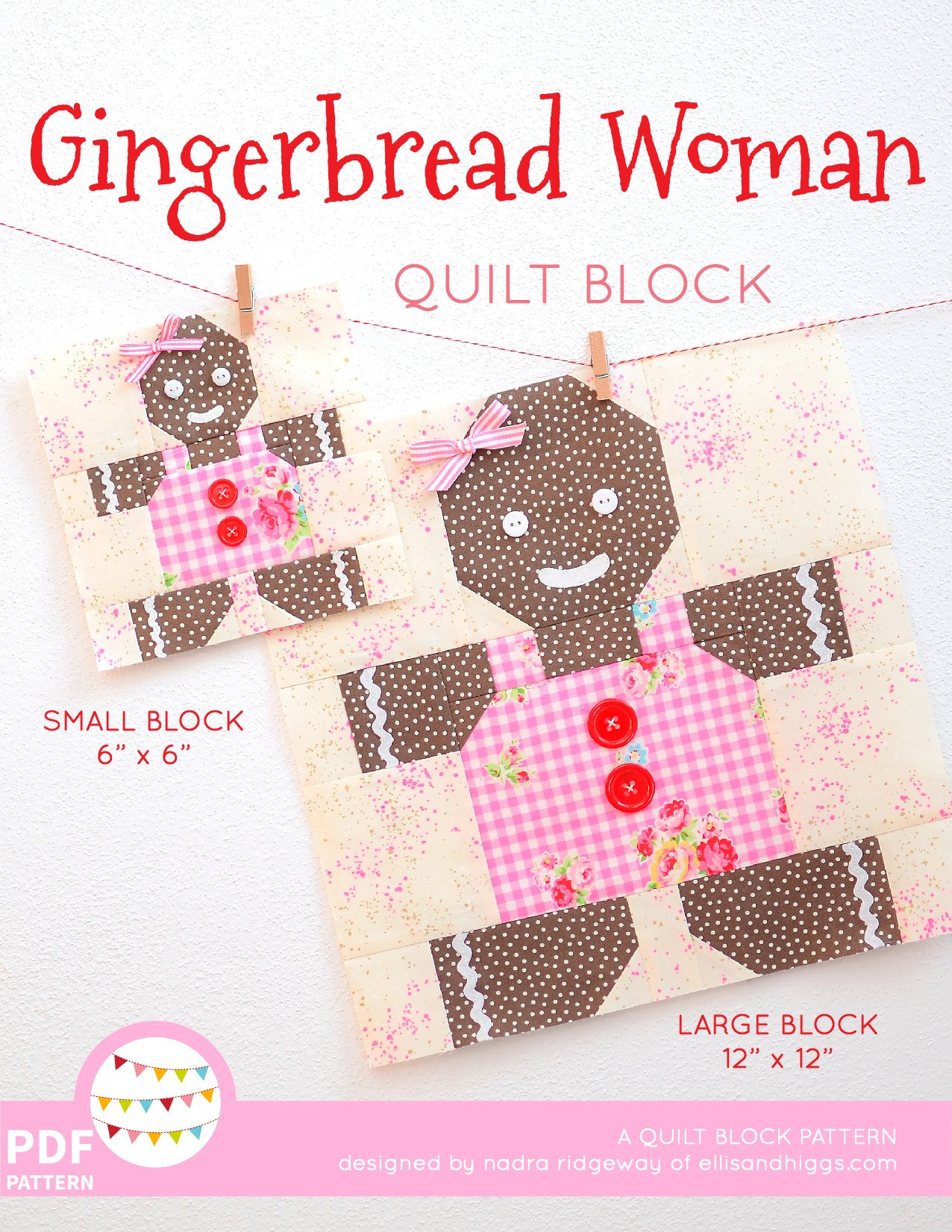 Pattern, Gingerbread Woman Quilt Block by Ellis & Higgs (digital download)