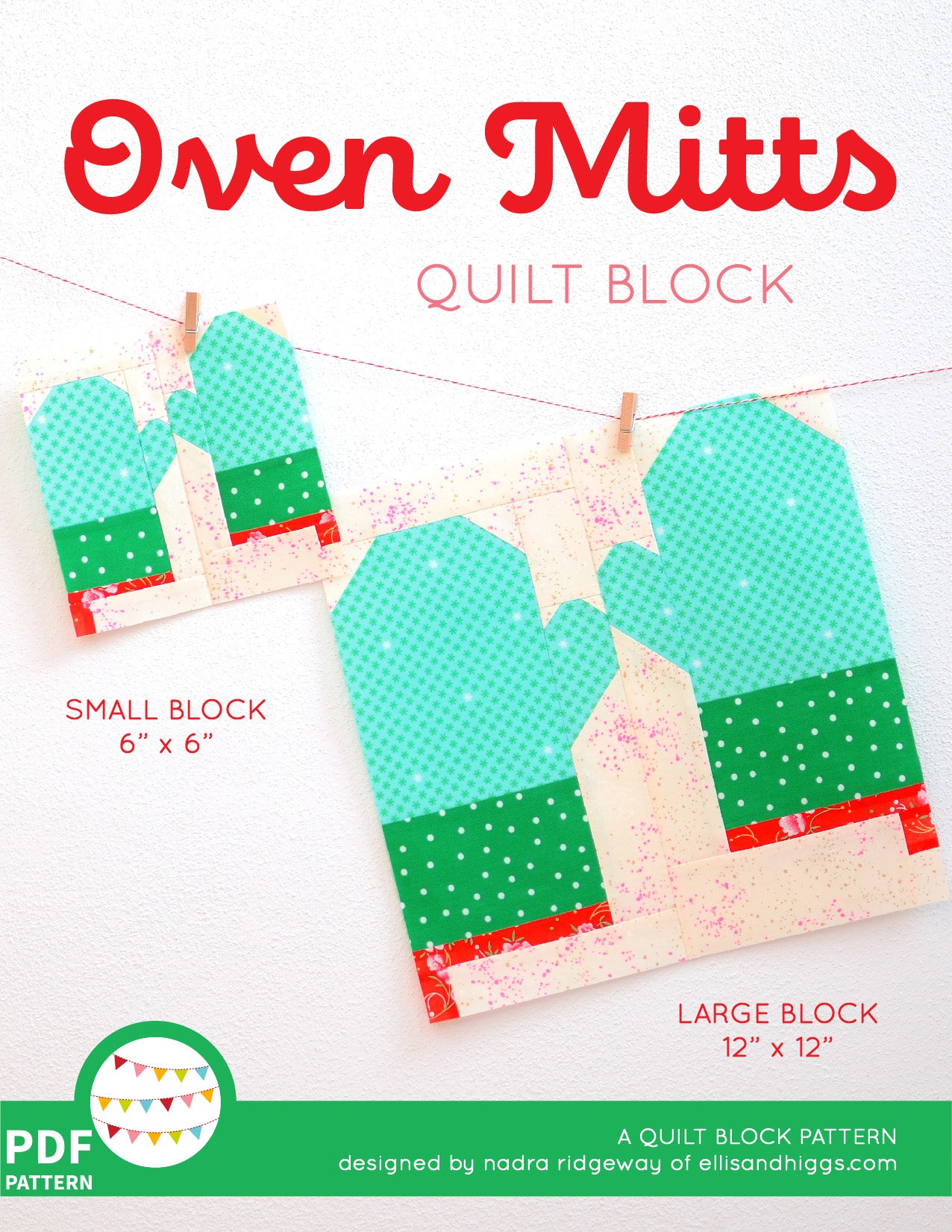 Pattern, Oven Mitts Quilt Block by Ellis & Higgs (digital download)