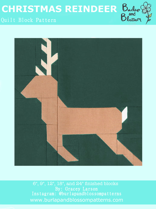 Pattern, Christmas Reindeer Block by Burlap and Blossom (digital download)