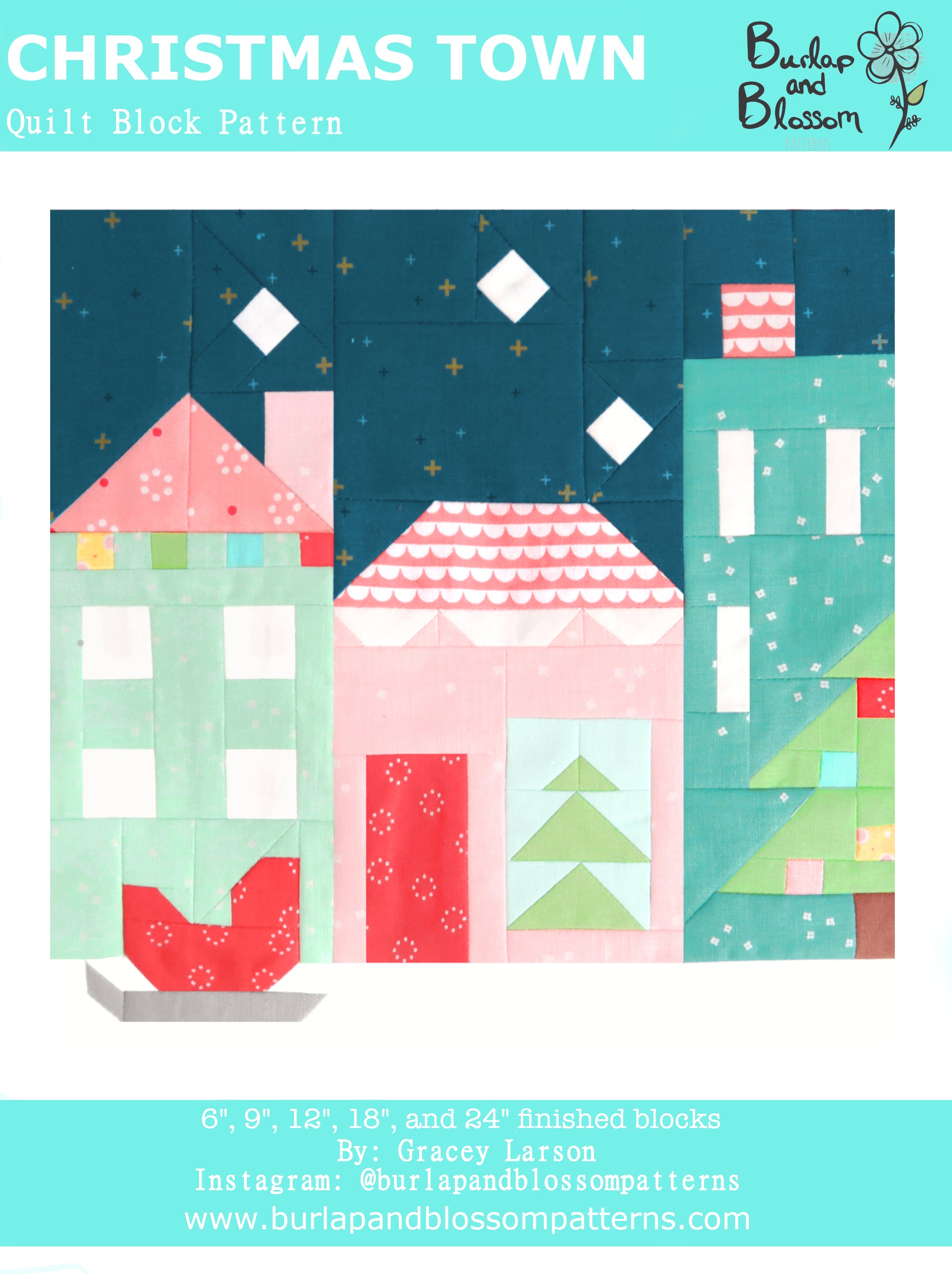 Pattern, Christmas Town Quilt Block by Burlap and Blossom (digital download)