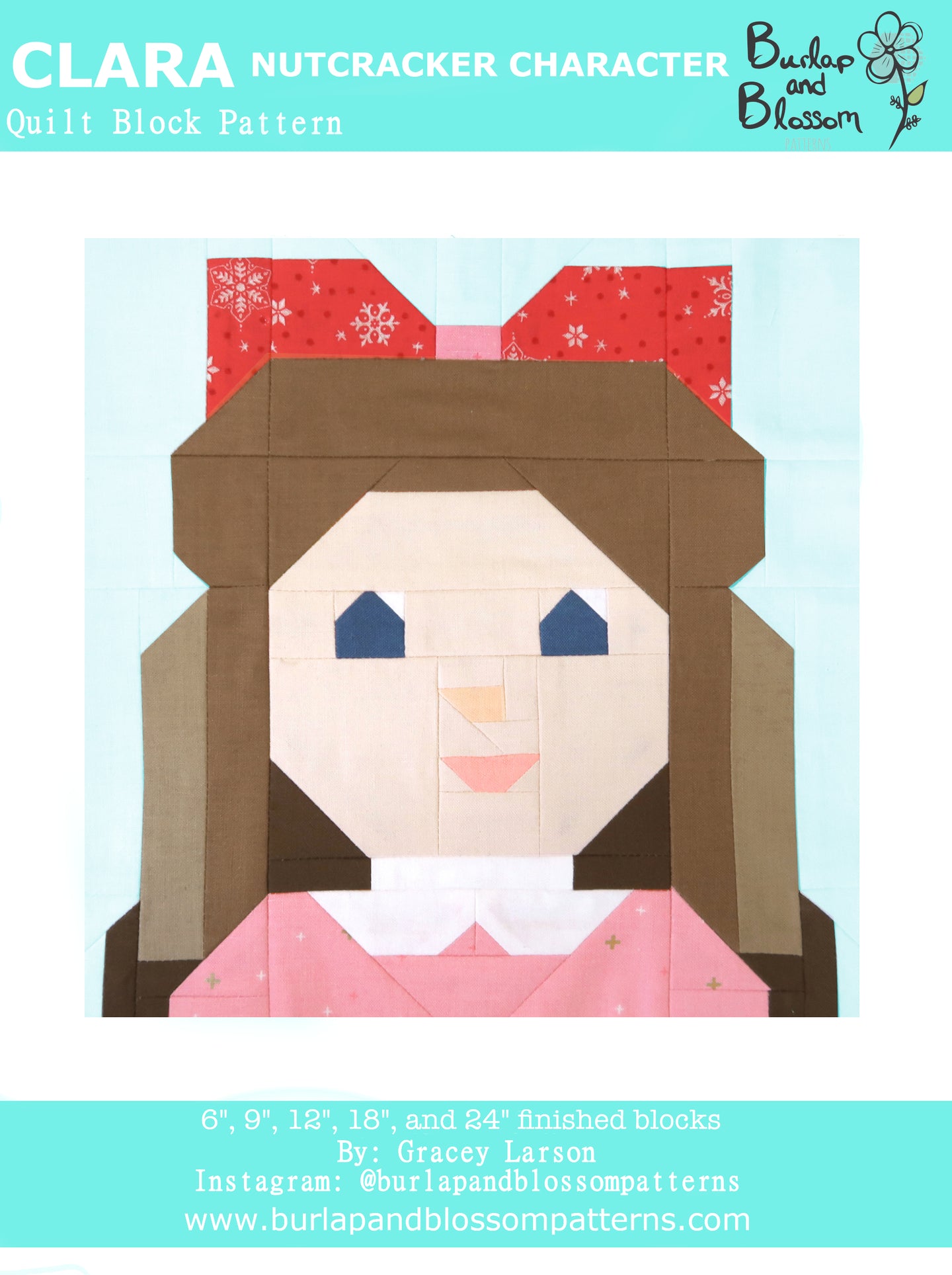 Pattern, Clara Nutcracker Christmas Block by Burlap and Blossom (digital download)