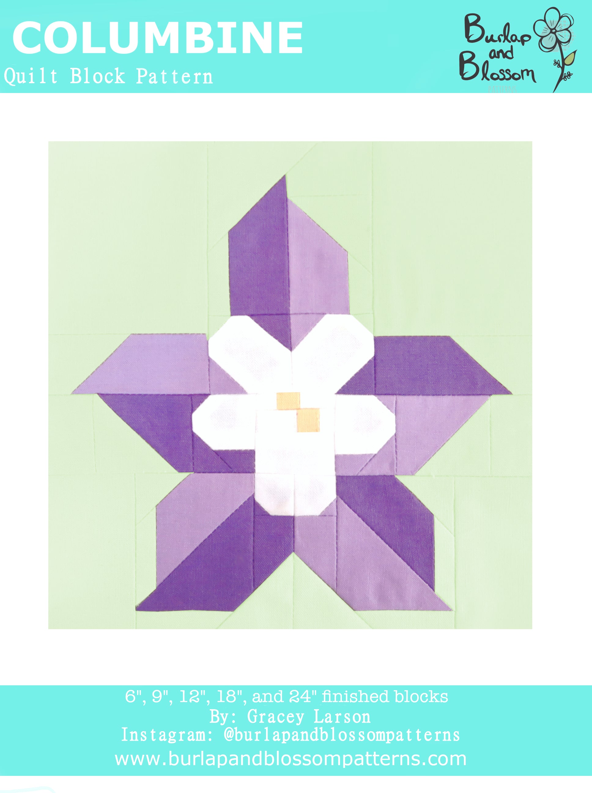 Pattern, Columbine Flower Block by Burlap and Blossom (digital download)