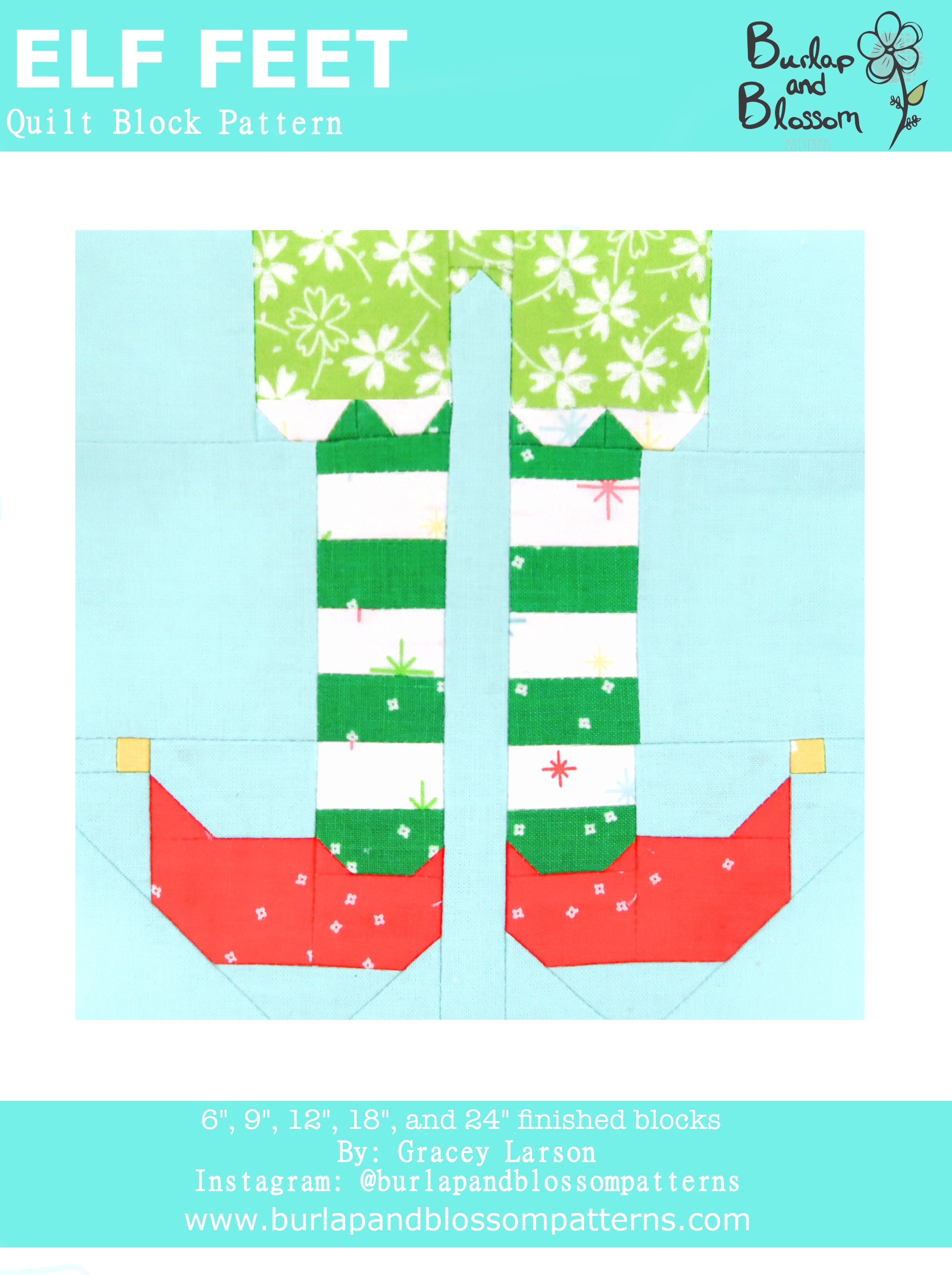 Pattern, Elf Feet Christmas Block by Burlap and Blossom (digital downl ...
