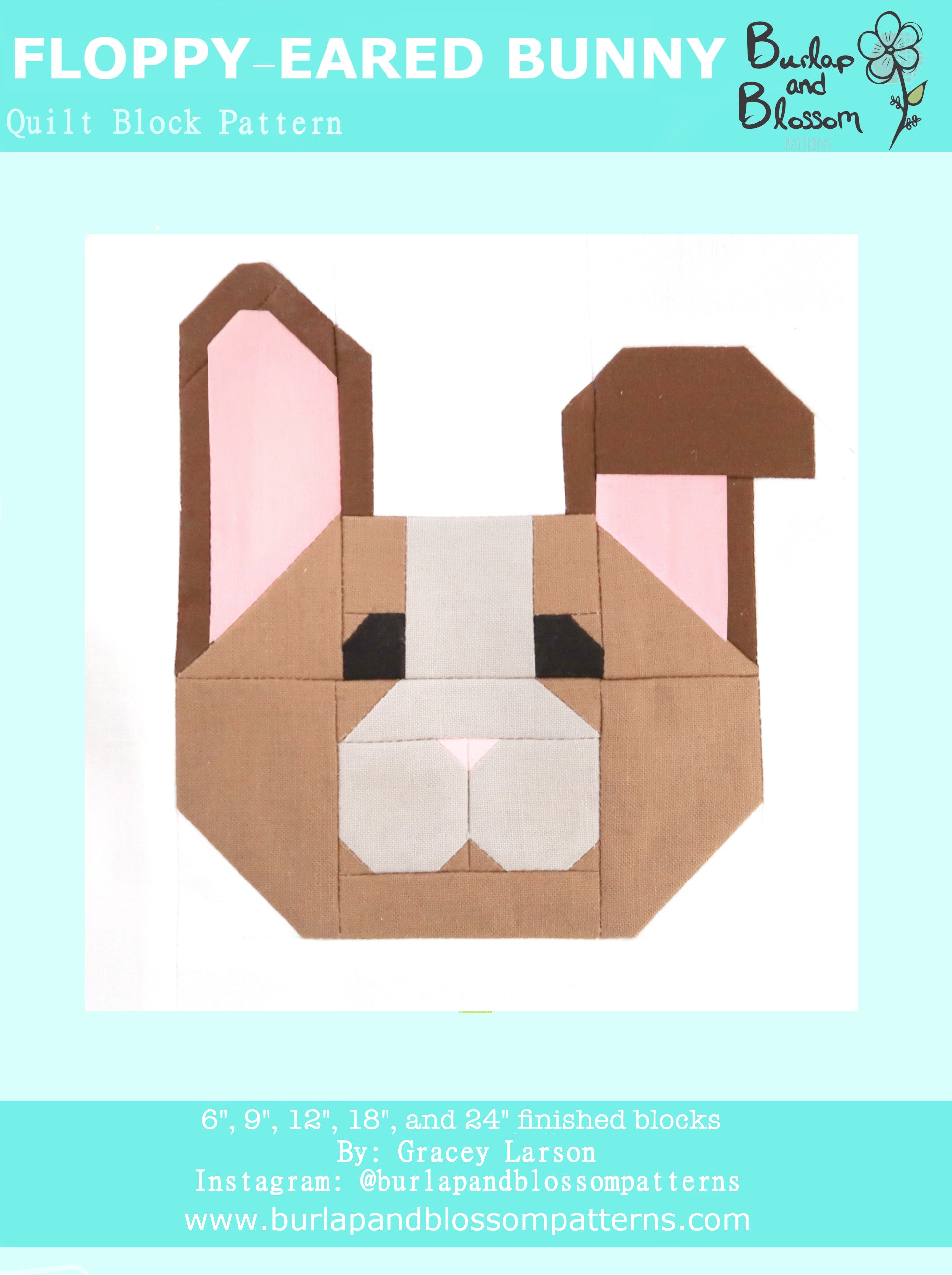 Pattern, Floppy-Eared Bunny Rabbit Block by Burlap and Blossom (digital download)