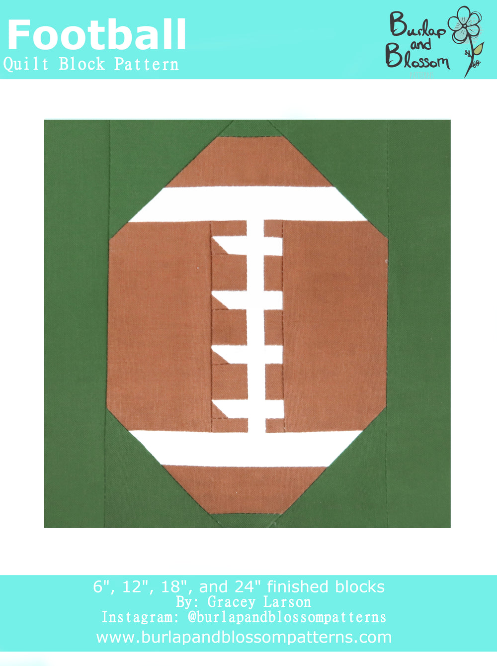 Pattern, Football Quilt Block by Burlap and Blossom download – The ...