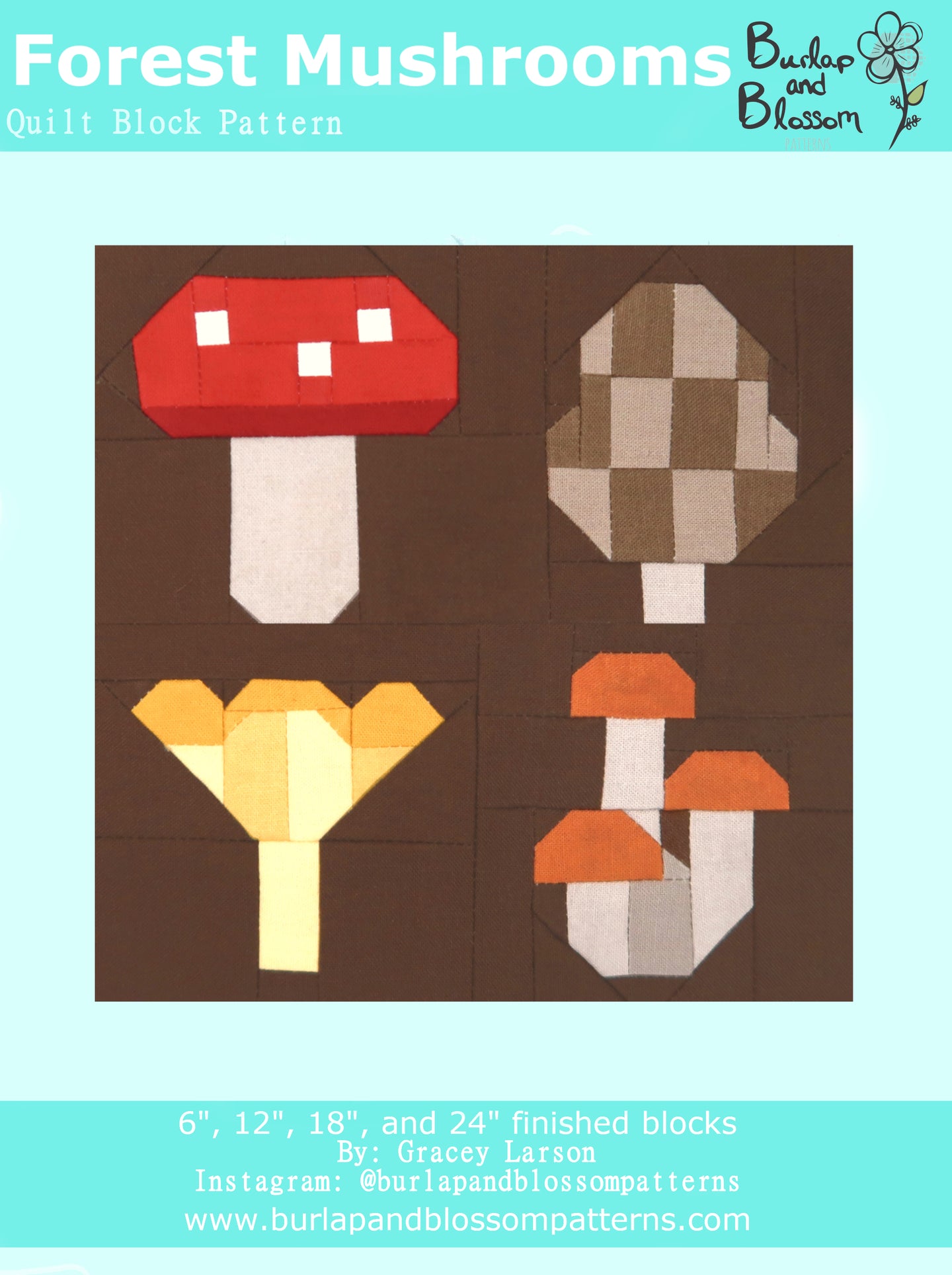 forest mushroom quilt block by burlap and blossom