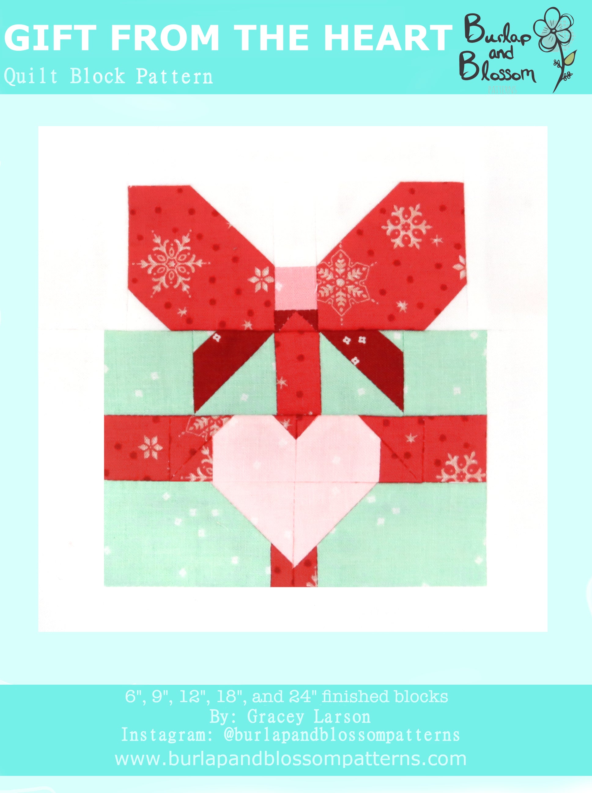 Pattern, Gift from the Heart Quilt Block by Burlap and Blossom (digital download)