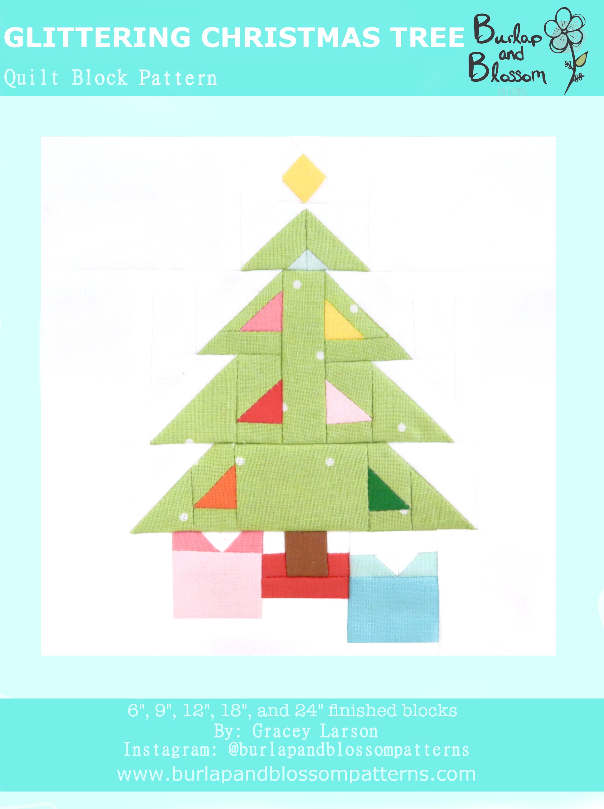 Pattern, Glittering Christmas Tree Quilt Block by Burlap and