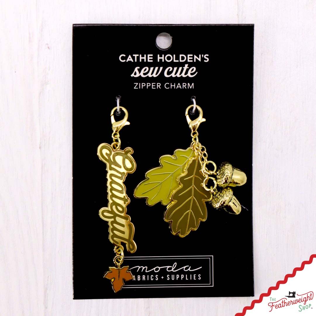 Enamel Charm Zipper Pull - GRATEFUL & OAK LEAF by Cathe Holden