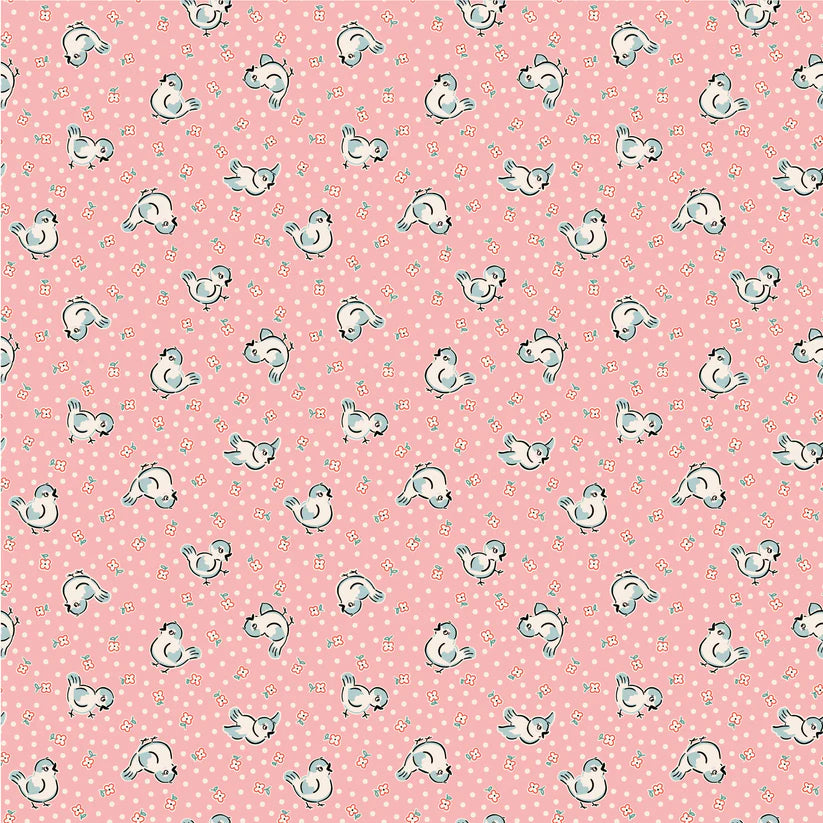 Fabric, Poppie Cotton Home Sweet Home - Pink Bluebirds (by the yard)