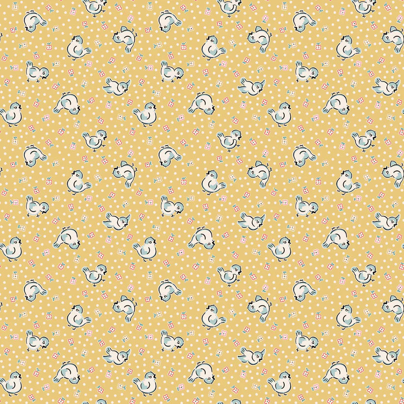 Fabric, Poppie Cotton Home Sweet Home - Yellow Bluebirds (by the yard)