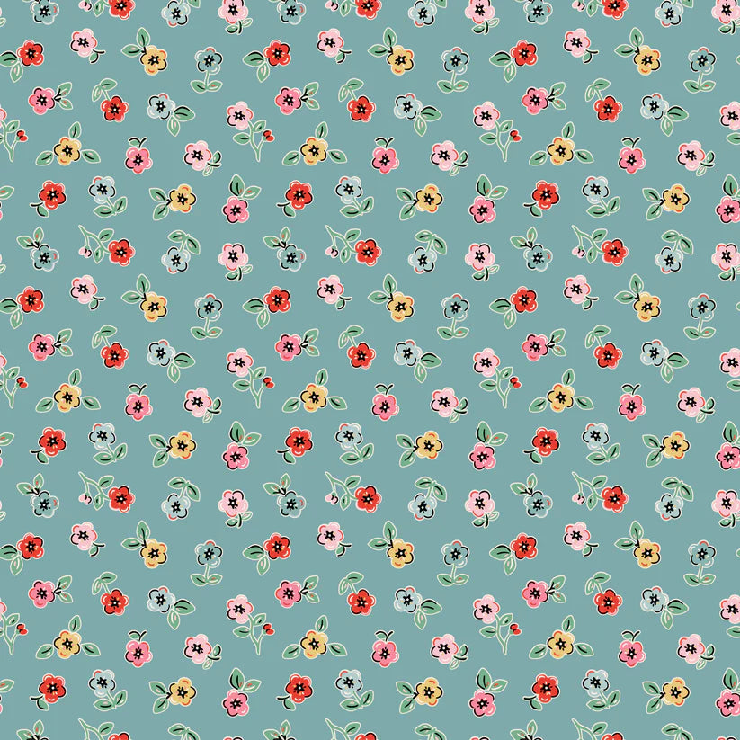 Fabric, Poppie Cotton Home Sweet Home - Blue Cheery Florals (by the yard)