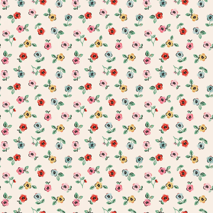 Fabric, Poppie Cotton Home Sweet Home - Cream Cheery Florals (by the yard)