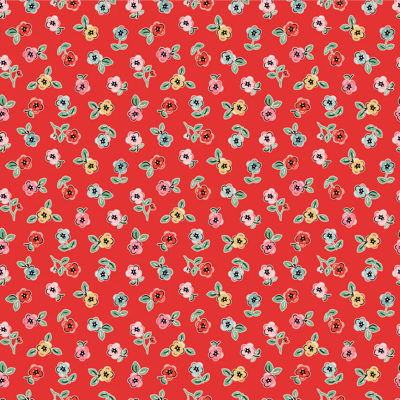 Fabric, Poppie Cotton Home Sweet Home - Red Cheery Florals (by the yard)