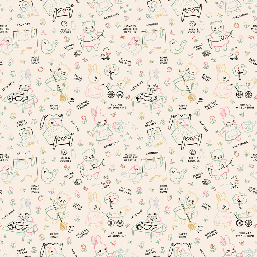 Fabric, Poppie Cotton Home Sweet Home - Multi Chore Time (by the yard)