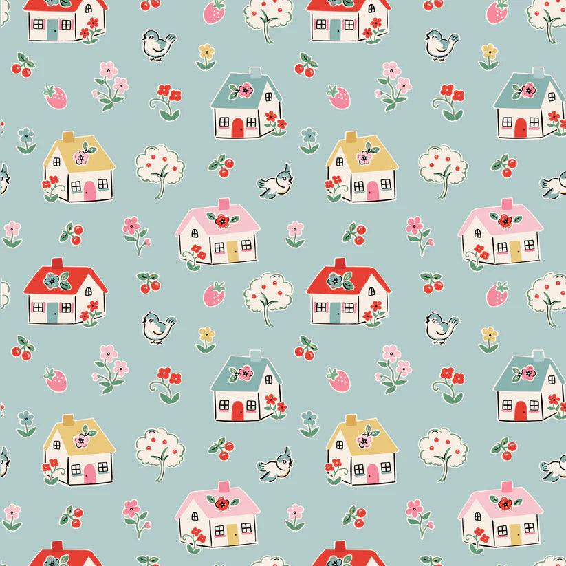 Fabric, Poppie Cotton Home Sweet Home - Blue Happy Home (by the yard)