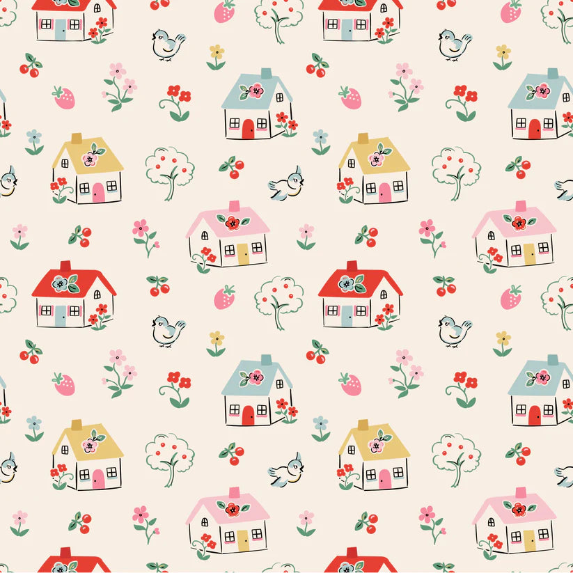 Fabric, Poppie Cotton Home Sweet Home - Cream Happy Home (by the yard)